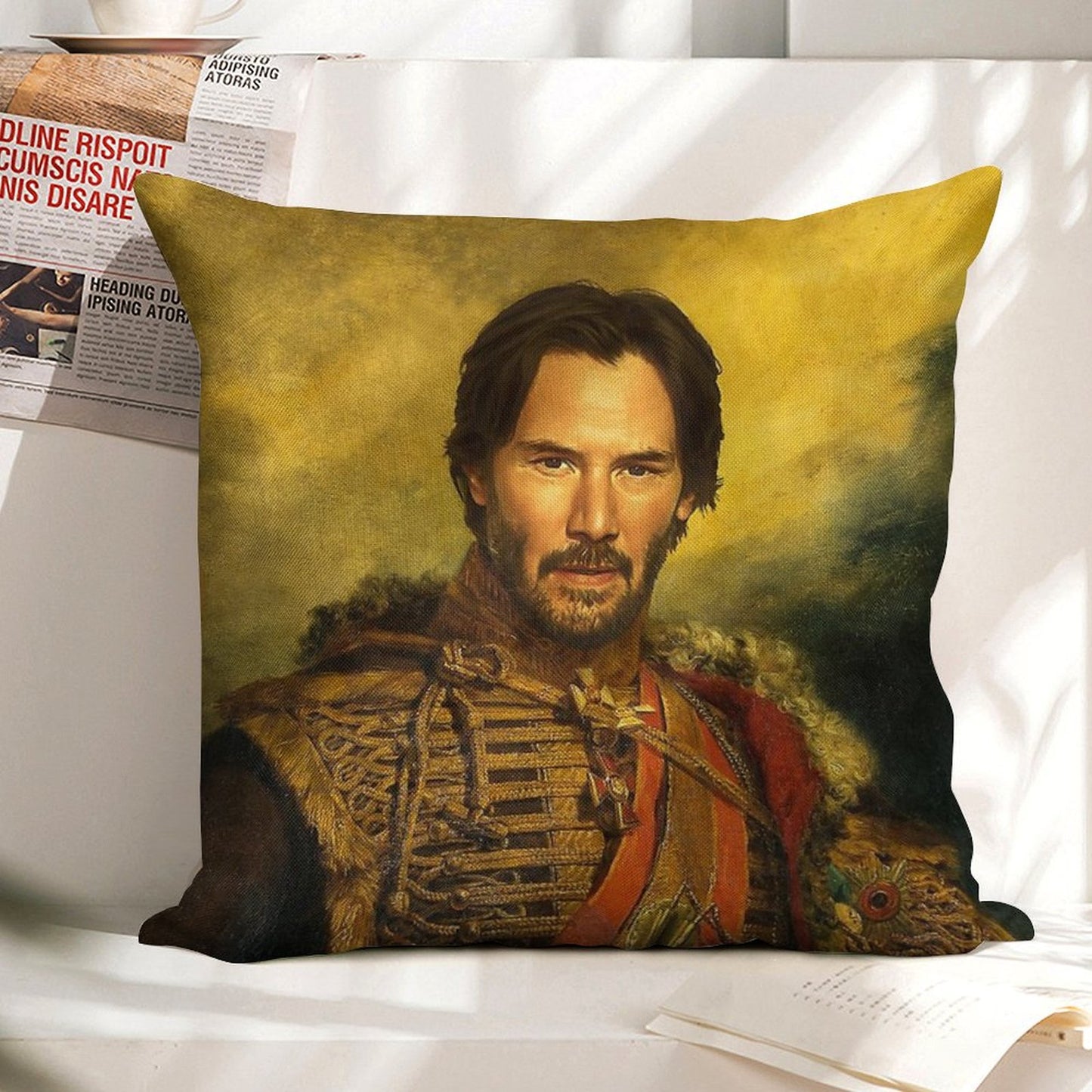 Keanu Reeves - Replaceface Linen Throw Pillow Cover