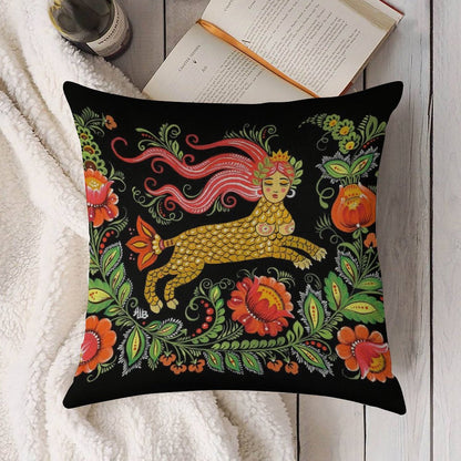 Magical Creature Folk Art (Lamia) Linen Throw Pillow Cover