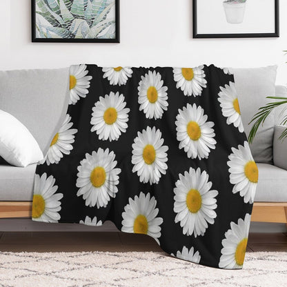 Modern Simple Elegant White Daisy Flowers on Black Throw Blanket