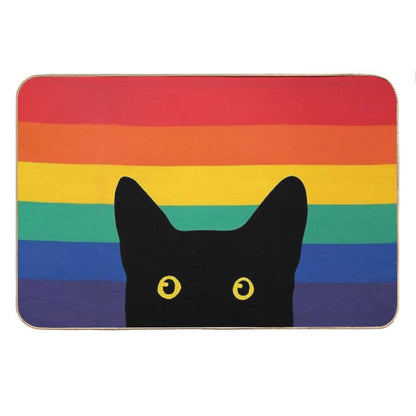 Peeking Cat in Rainbow Circle Bath Mat