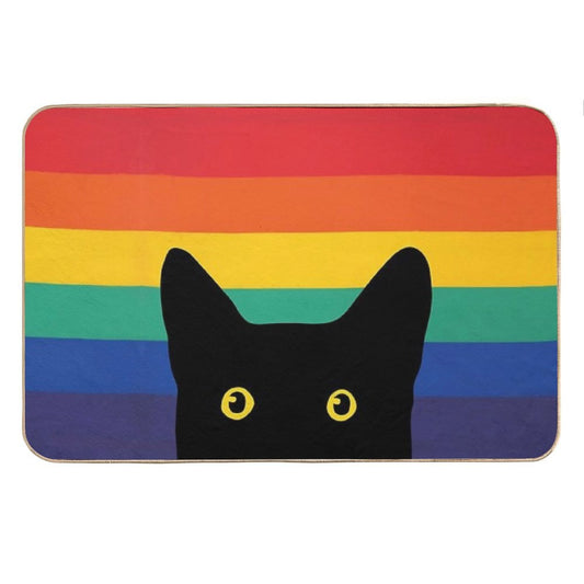 Peeking Cat in Rainbow Circle Bath Mat