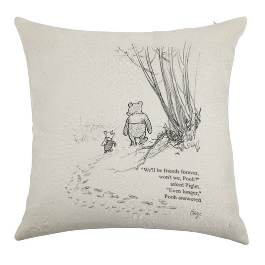 Winnie The Pooh & Piglet Friends Forever Linen Throw Pillow Cover