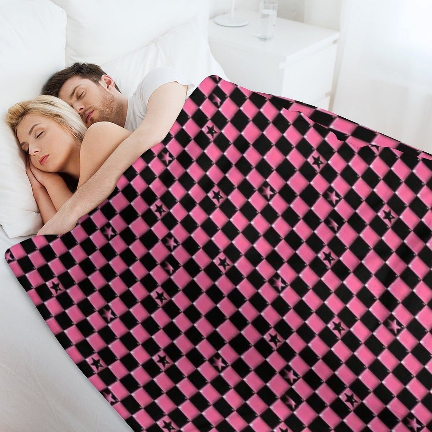 Emo Black And Pink Stars Throw Blanket