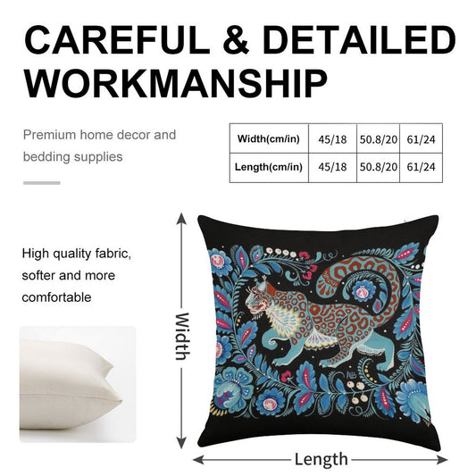 Snow Leopard Folk Art Linen Throw Pillow Cover