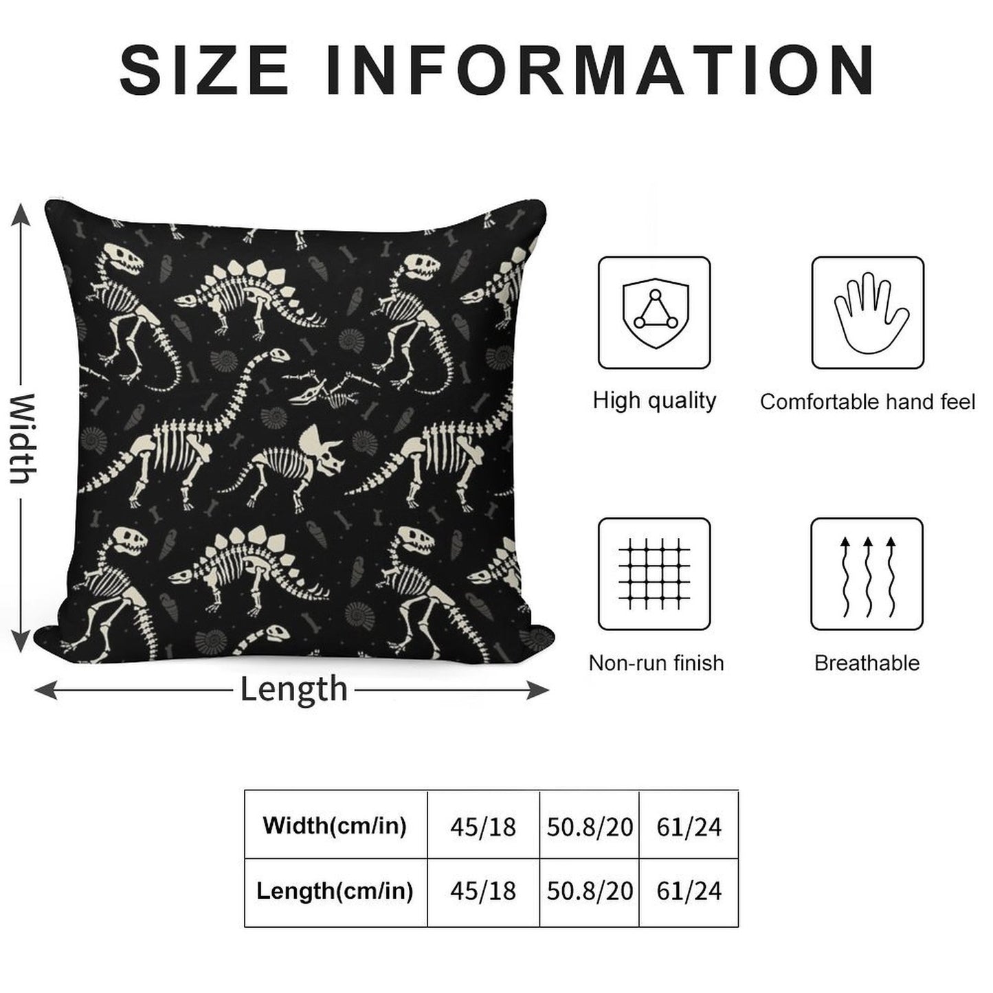 Dinosaur Fossils in Black Soft Shrink-Resistant Throw Pillow