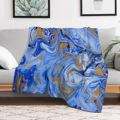 Blue And Gold Sky Swirl Acrylic Painted Art Throw Blanket