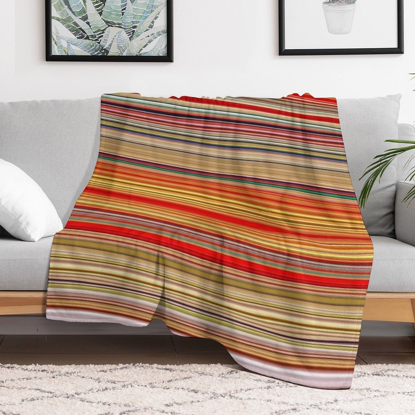 Red Yellow Fine Random Stripes Throw Blanket