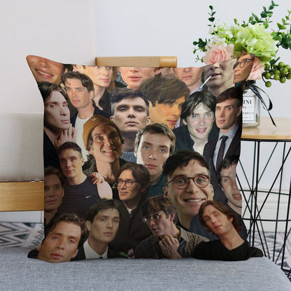 Cillian Murphy Photo Collage Linen Throw Pillow Cover
