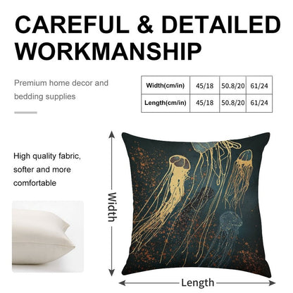 Metallic Jellyfish Linen Throw Pillow Cover