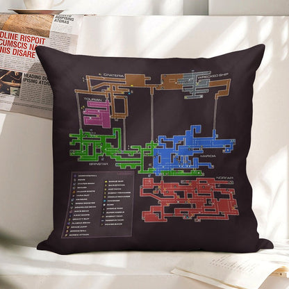 Super Metroid Map Linen Throw Pillow Cover