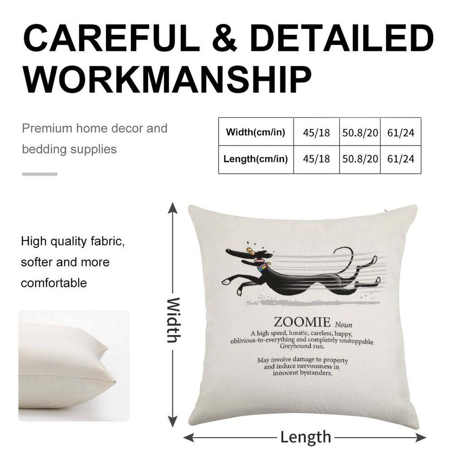 Greyhound Zoomie Linen Throw Pillow Cover