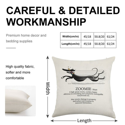 Greyhound Zoomie Linen Throw Pillow Cover