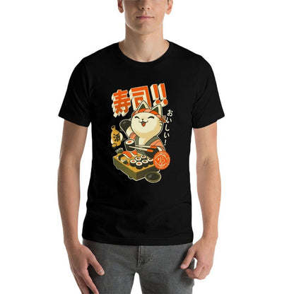 Sushi Chef Cat - Funny Restaurant Kitty - Japanese Food  Wrinkle-resistant T-Shirt