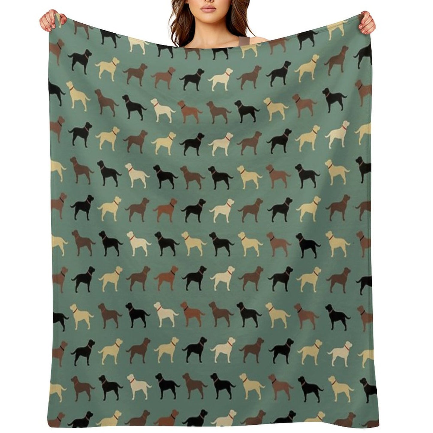 Labrador Retriever Dog Silhouettes Pattern with Chocolate, Yellow, Red And Black Labs Throw Blanket