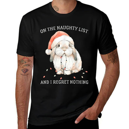 On The Naughty List And I Regret Nothing Rabbit Christmas  Rolled Sleeves T-Shirt