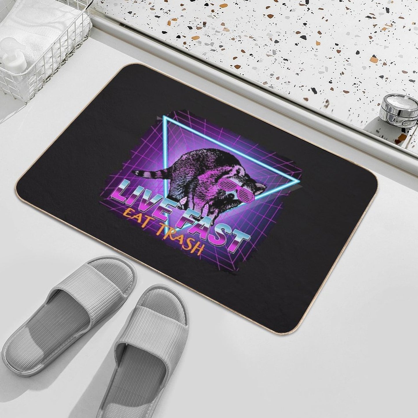 Raccoon Raccoons Live Fast Eat Trash Panda Funny Retro Gift  Rapid-Drying Bath Mat