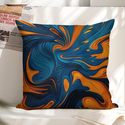 Oil Paint Orange And Blue Pattern Linen Throw Pillow Cover