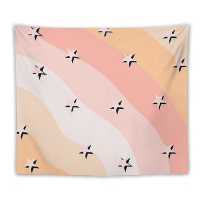Peach Clouds & Stars Striped Pattern Tapestry