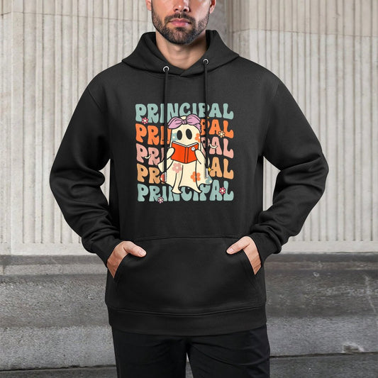 Groovy Halloween School Principal Retro Floral Ghost Pilling-Resistant Hoodie