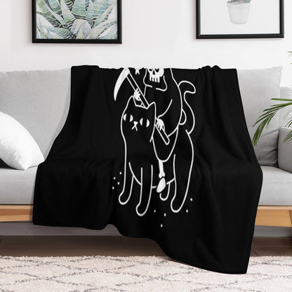 Death Rides A Black Cat Throw Blanket