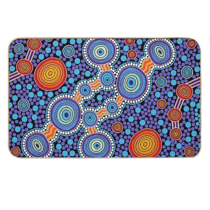 Authentic Aboriginal Art - The Journey Blue Bath Mat
