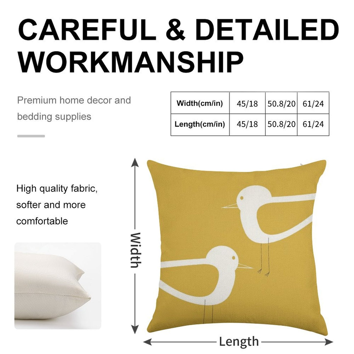 Shorebird Pair in Light Mustard Yellow And White. Minimalist. Clean. Cute. Coastal Linen Throw Pillow Cover