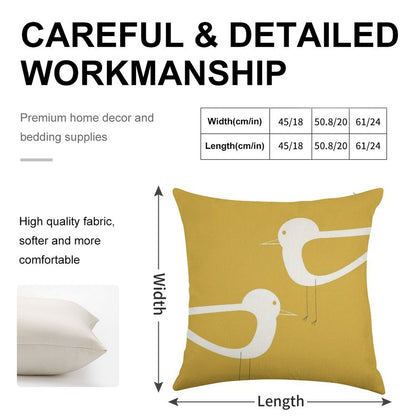 Shorebird Pair in Light Mustard Yellow And White. Minimalist. Clean. Cute. Coastal Linen Throw Pillow Cover