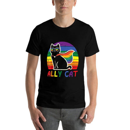 Gay Pride Month Ally Cat Funny LGBTQ Rainbow Men Women Kids  Graphic-printed T-Shirt