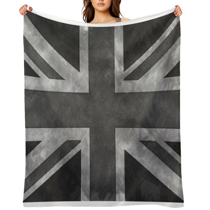 Greyscale Distressed Union Jack Throw Blanket