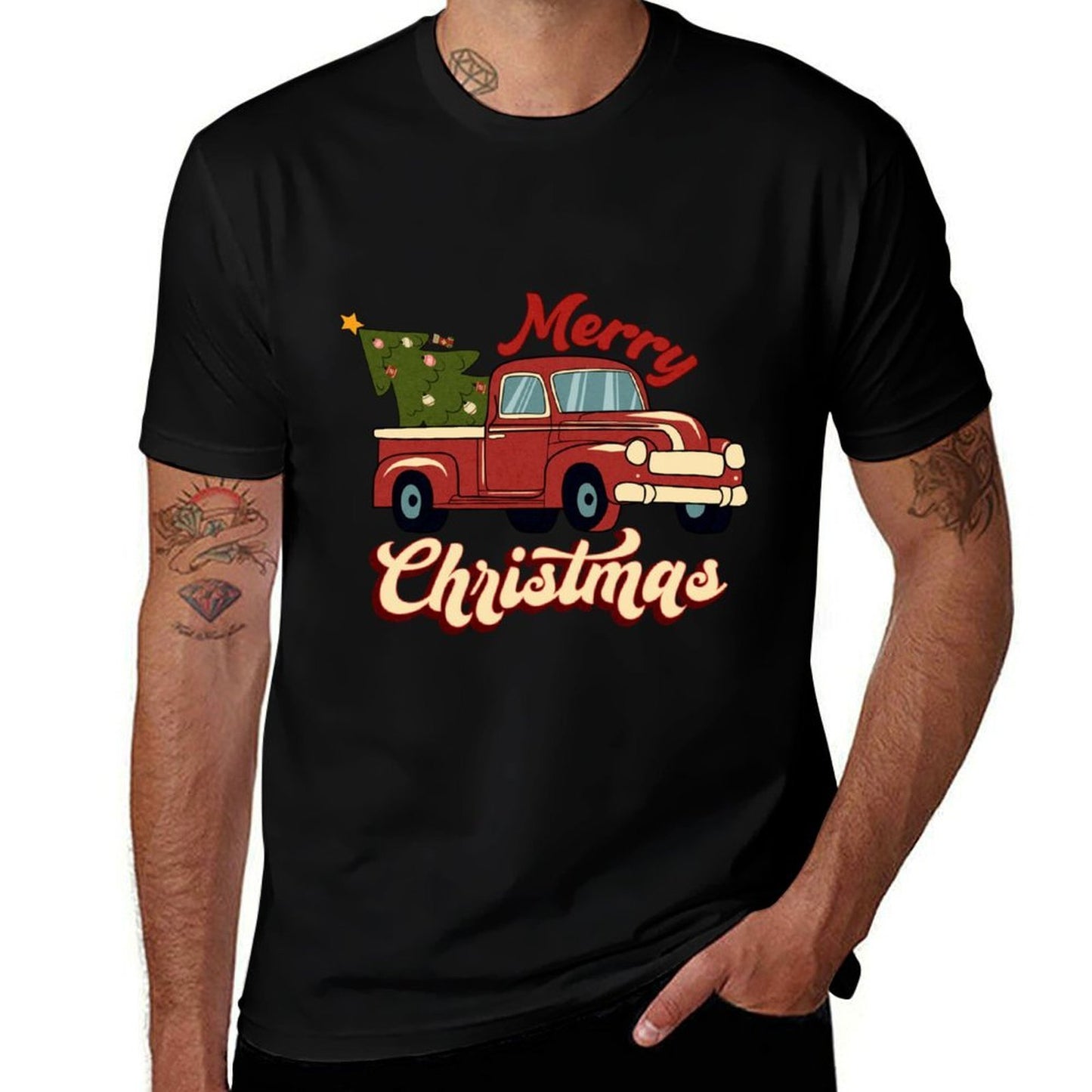 Xmas Merry Christmas Vintage Pickup Truck  Stretchy T-Shirt