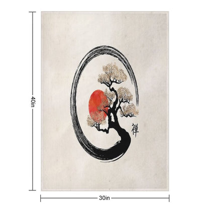Enso Circle And Bonsai Tree on Canvas Throw Blanket