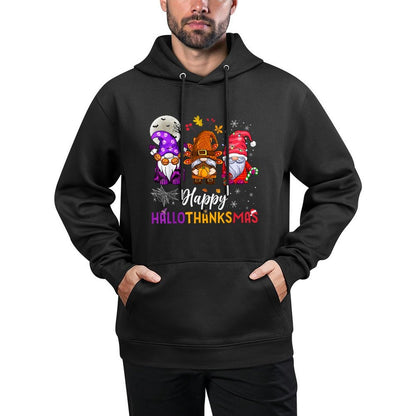 Happy Hallothanksmas Gnomes Lover Halloween Merry Christmas Shrink-Resistant Hoodie