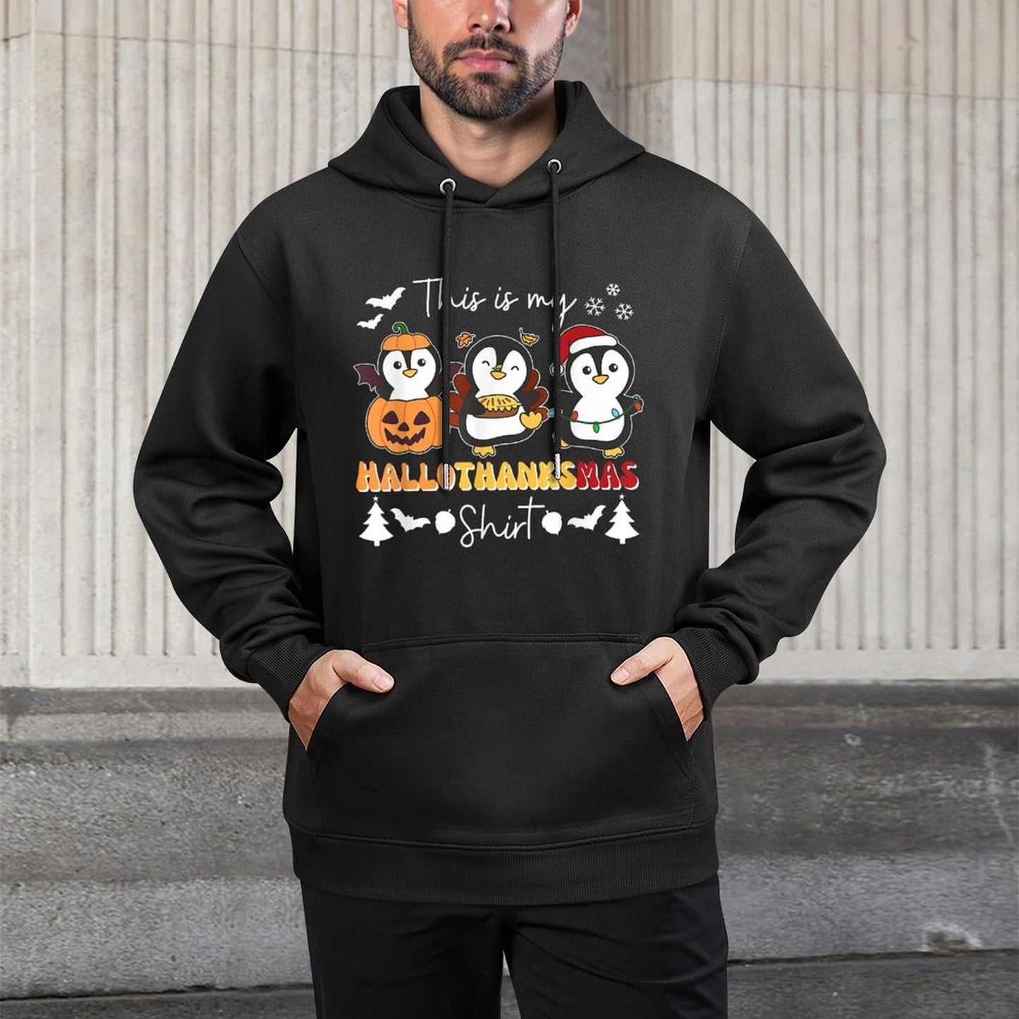 Penguin Christmas Halloween This Is My Hallothanksmas All-Day Comfort Hoodie