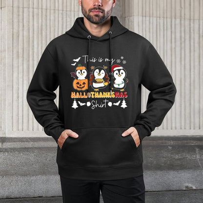 Penguin Christmas Halloween This Is My Hallothanksmas All-Day Comfort Hoodie