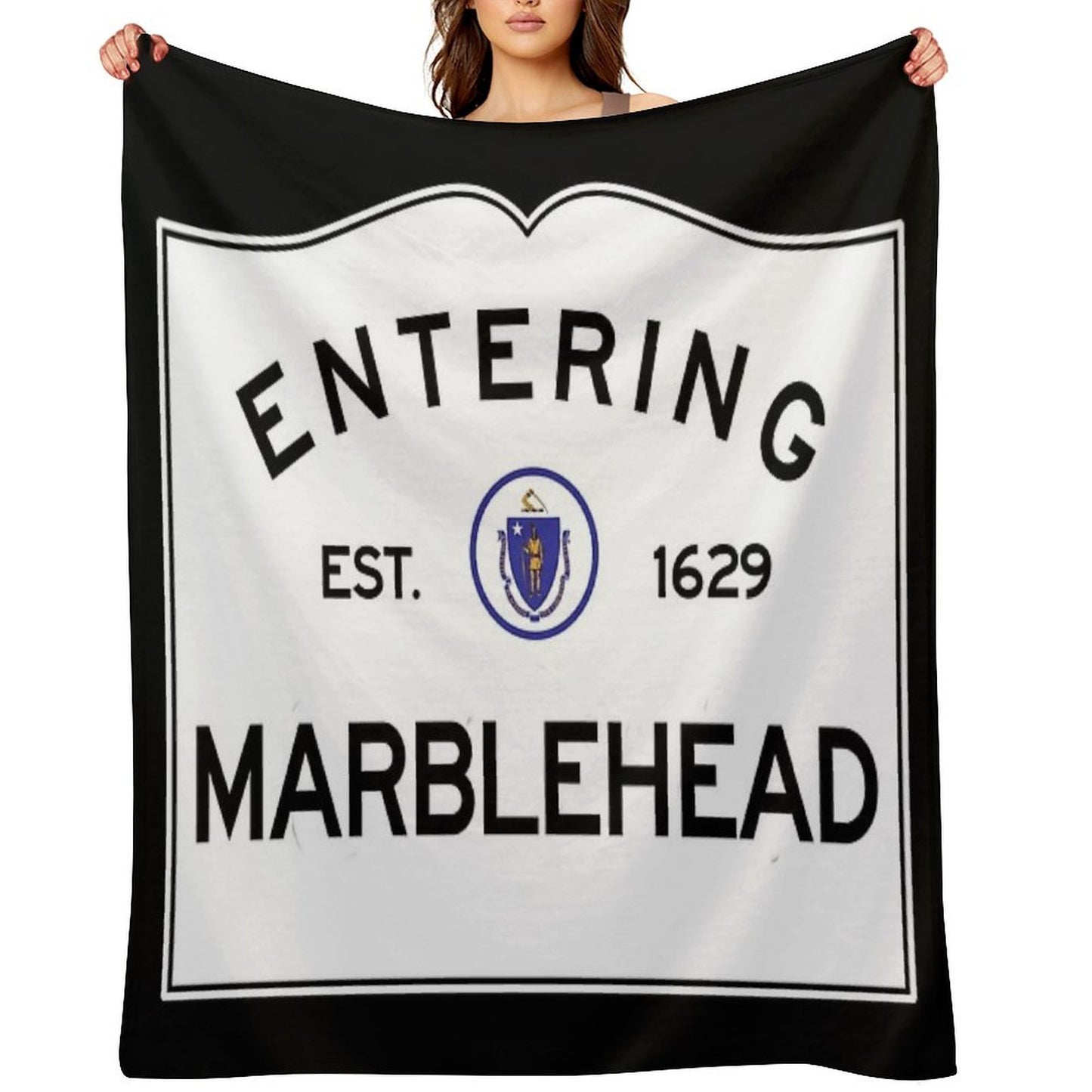 Entering Marblehead - Commonwealth of Massachusetts Road Sign Throw Blanket