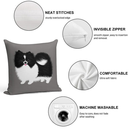 Black And White Parti Pomeranian  Cute Black And White Fluffy Dog Soft Luxury Feel Throw Pillow