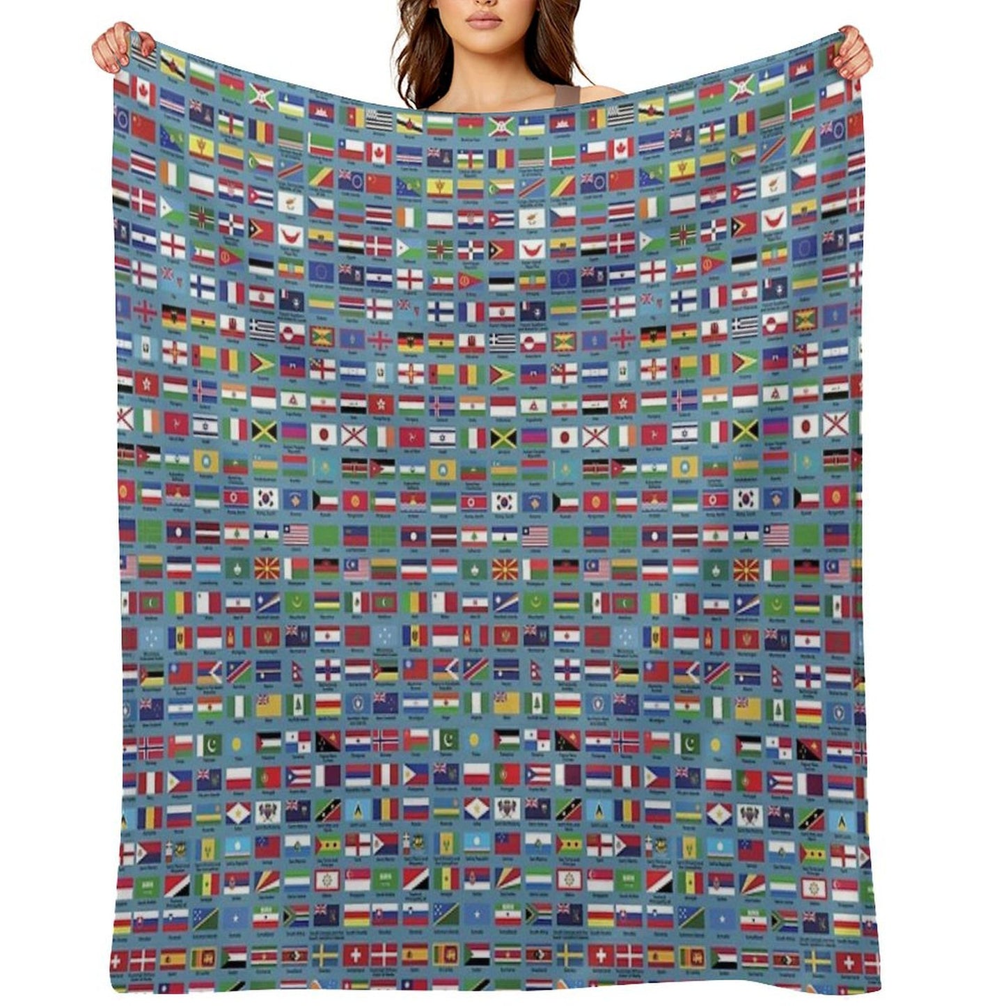 World Flags with Country Names  - Blue Throw Blanket