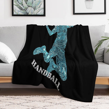 Handball Player Blue Silhouette Throw Blanket