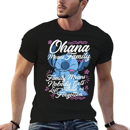 Disney Lilo  Stitch Stitch Day Ohana Means Family  Ribbed Collar T-Shirt