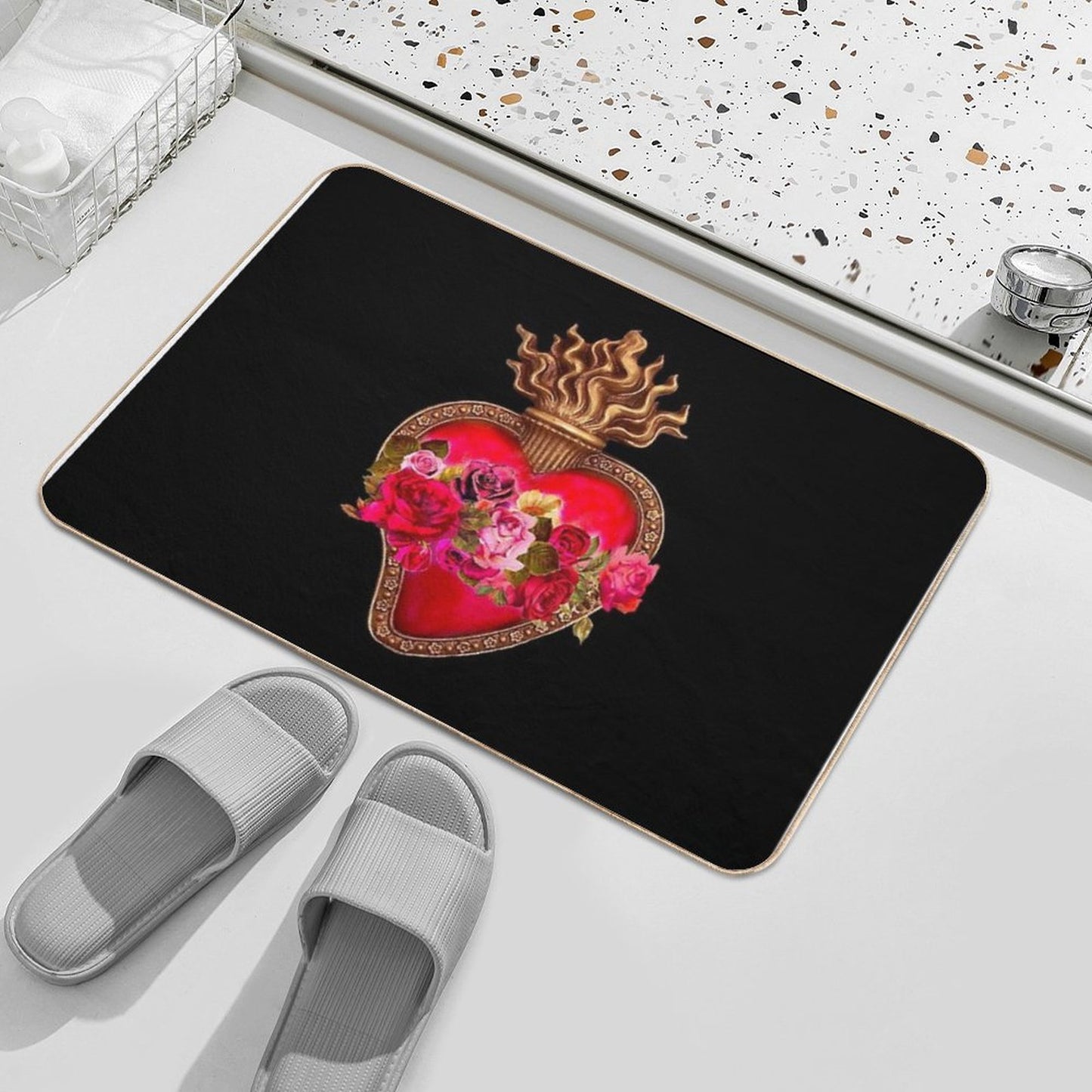 Red Immaculate Heart - Sacred Heart Bath Mat