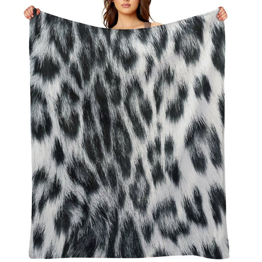 Snow Leopard Real to Life Print Throw Blanket