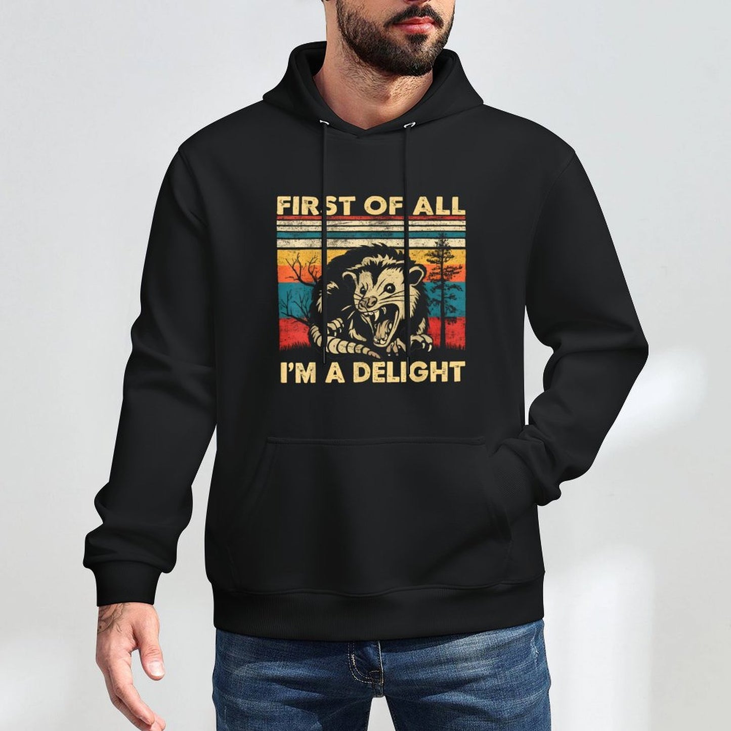 First Of All I'm A Delight Sarcastic Angry Opossum Possum, Small, Black Moisture-Wicking Hoodie