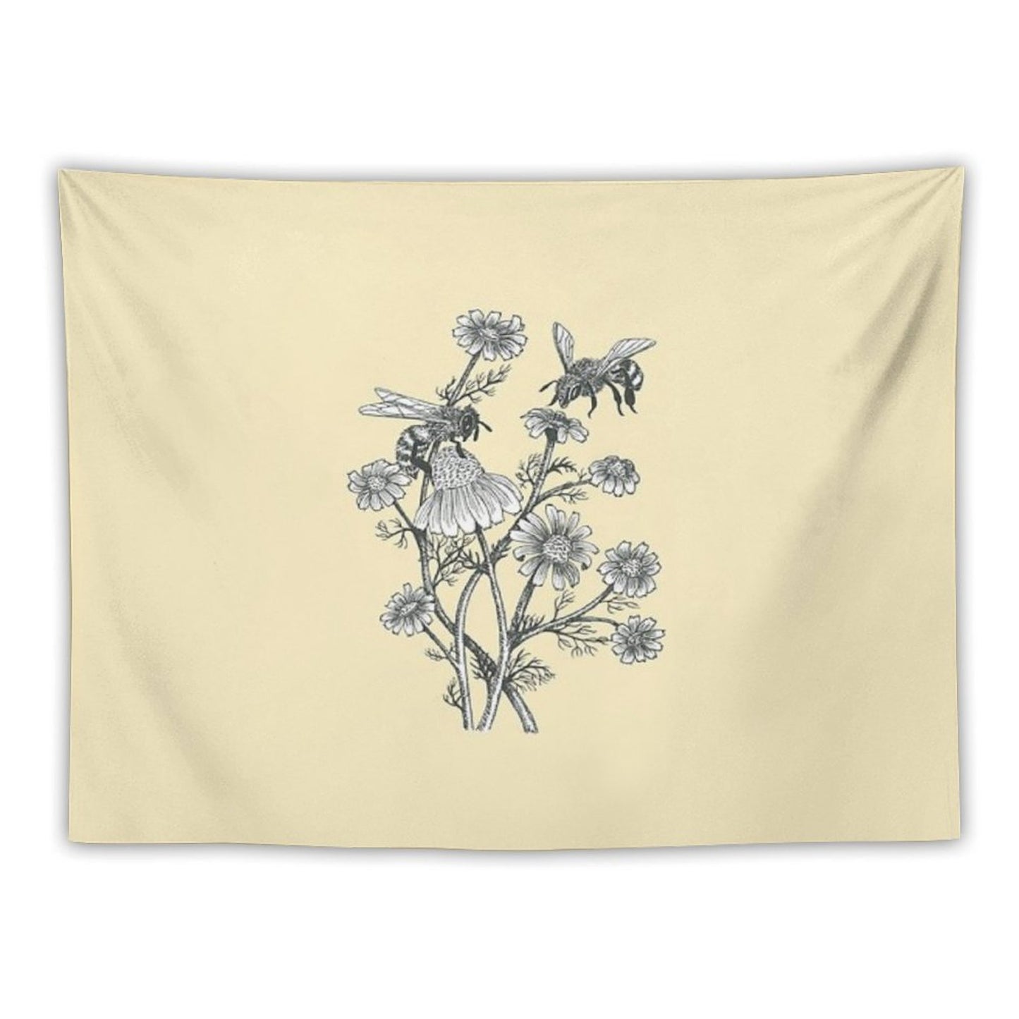 Bees And Chamomile on Honey Background Tapestry
