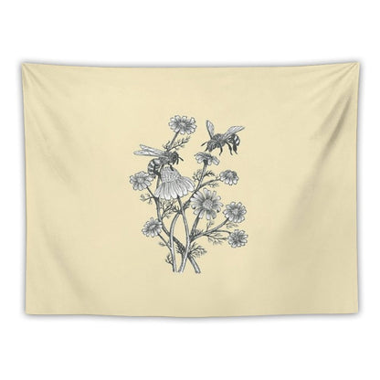 Bees And Chamomile on Honey Background Tapestry