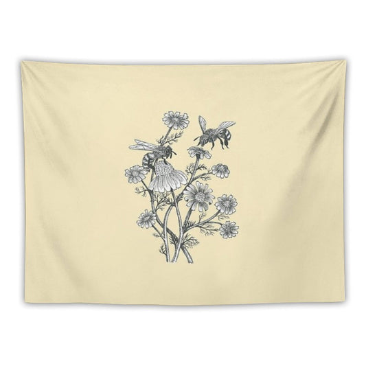 Bees And Chamomile on Honey Background Tapestry