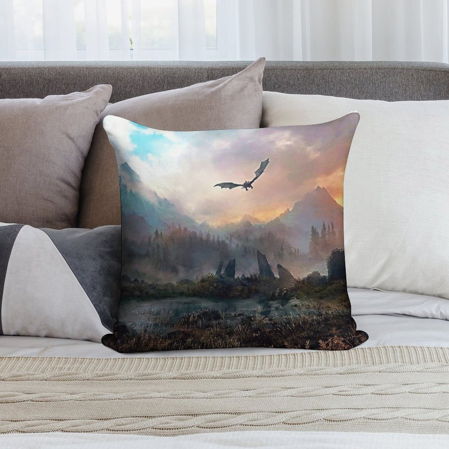 Dragon Mountain Soft Hidden Zipper Throw Pillow