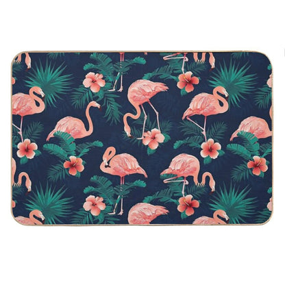 Flamingo Hibiscus Tropical Leaves Bath Mat