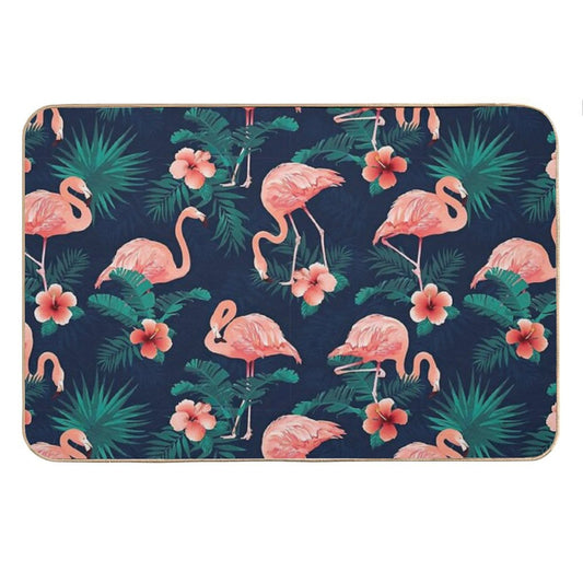 Flamingo Hibiscus Tropical Leaves Bath Mat