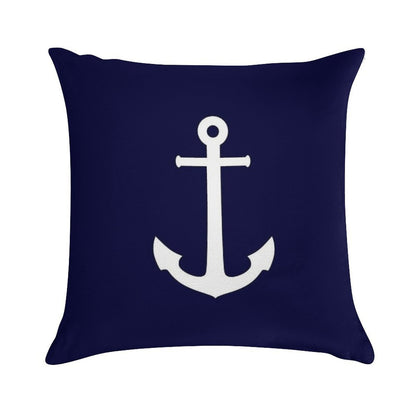 White Anchor On Navy Blue Soft Short Plush Fabric Throw Pillow