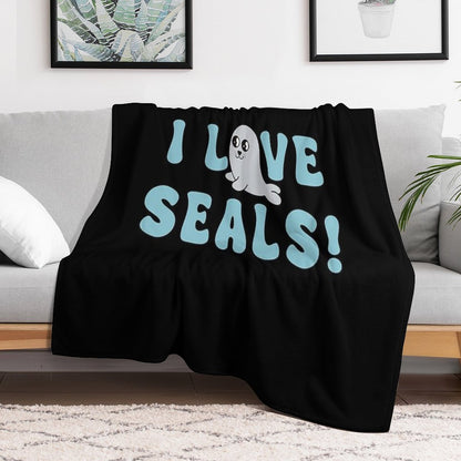 I Love Seals Sticker Artwork Throw Blanket